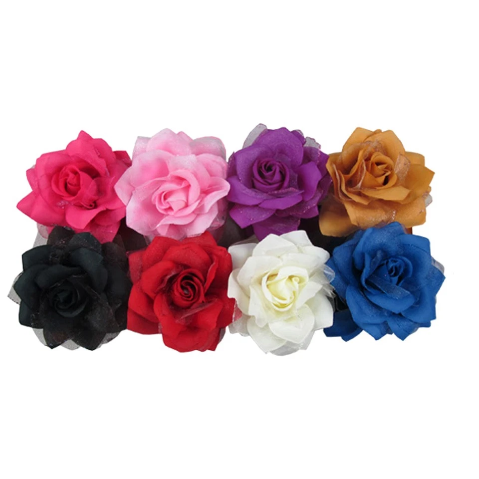 Lotes de 2 peças de acessórios de barrette com clipe de mandíbula e garra de cabelo arco flores de chiffon - Imagem 2 de 3
