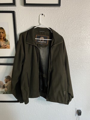 WEATHERPROOF Full Zip Lined WP Bomber Jacket Large Olive Green ELASTIC WAIST