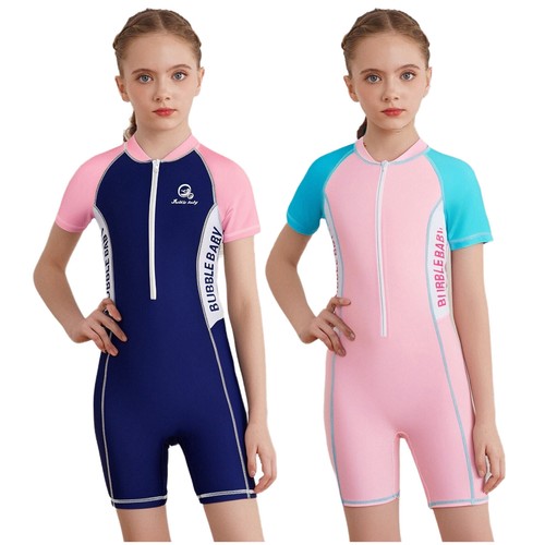 Girls Swimwear One Piece Swimsuit Color Block Wetsuit Water Park Bathign Suit - Picture 7 of 34