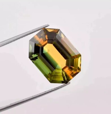 VVS Tourmaline Bi-Color Emerald Cut 11-13 Ct Natural Loose For Pendant Gemstone