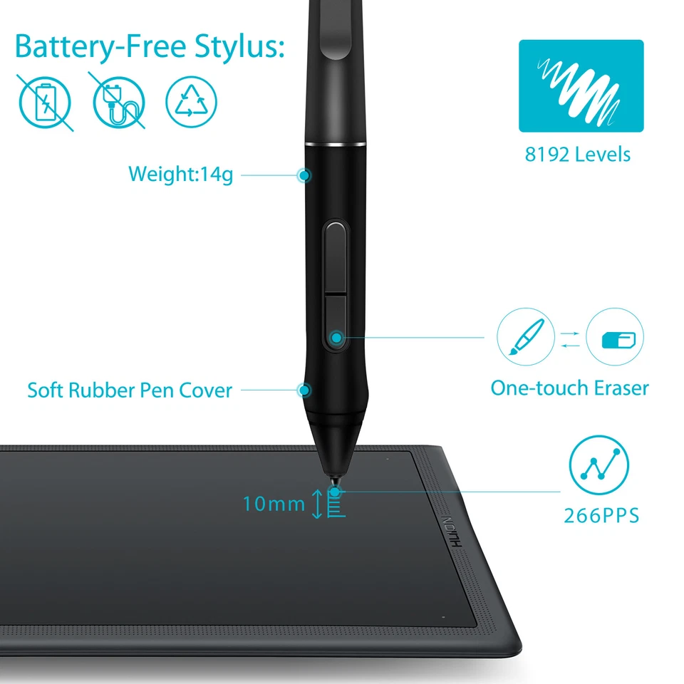 HUION Q11K V2 Wireless Graphic Drawing Tablet 8192 Battery-free Pen Tilt Support - Image 3 of 4
