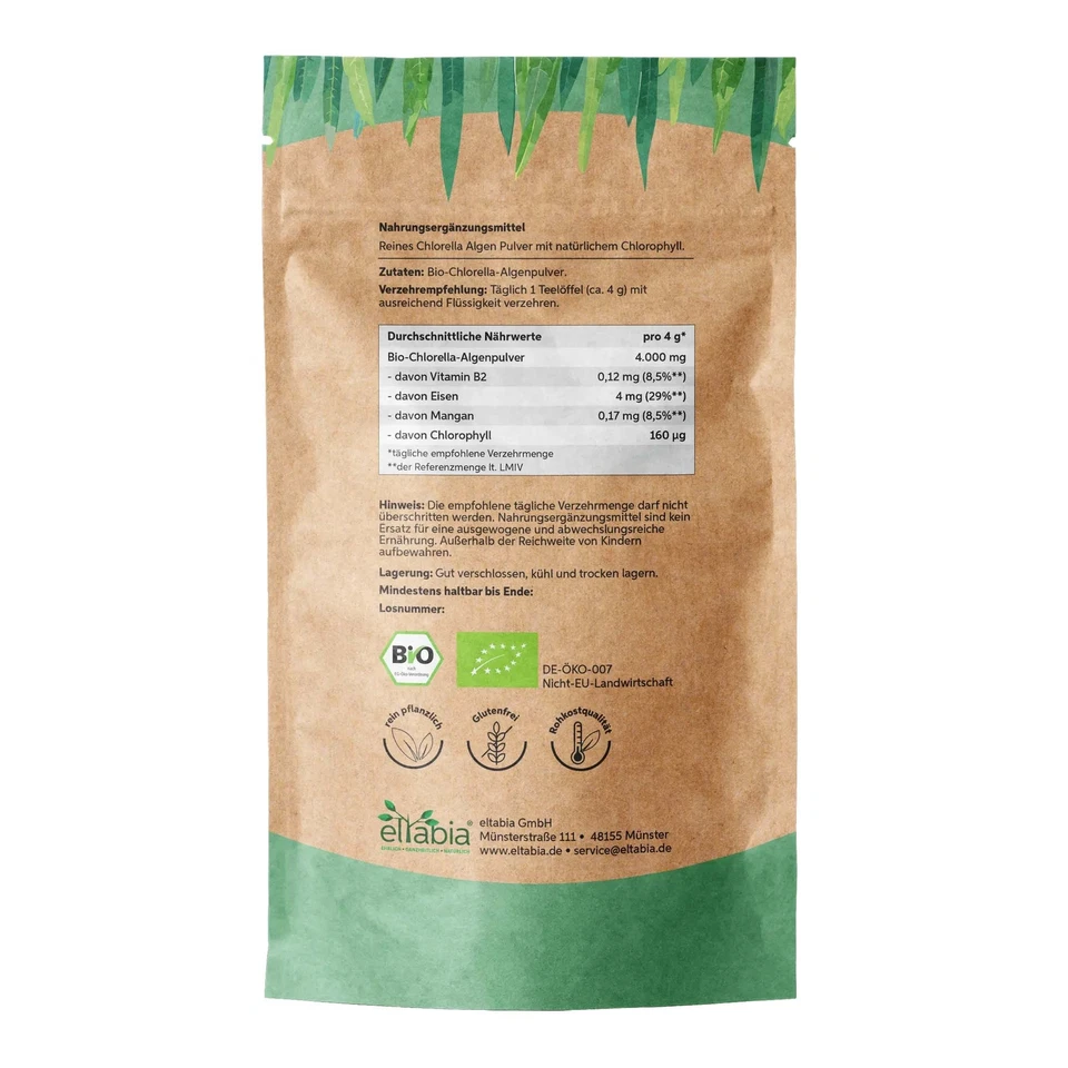 Bio Chlorella Pulver | Premium Rohkost-Qualität | 100% rein ohne Zusätze | Vegan - Bild 2 von 4
