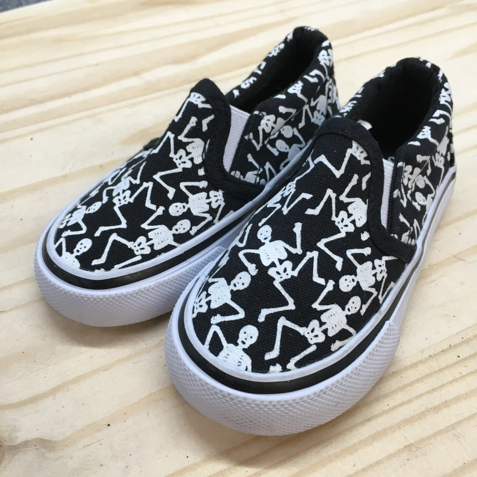 Tommy Bahama Zapatos Niño Pequeño 7 Sin Cordones Negro Lona Punta Redonda Parte Superior Baja Esqueleto Foto 3 de 4