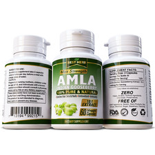 MAX STRENGTH AMLA Supplement Pills 60 Vegan Caps Pure Organic Indian Gooseberry