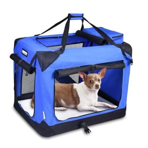 30'' Soft Pet Crates Kennel, 3 Door Soft Large(30"L x 21"W x 23"H) 5-Blue