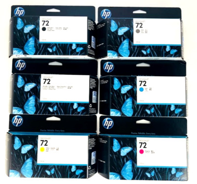 GENUINE 6-PACK HP 72 DesignJet Ink Cartridges 130-ml Complete Set SEALED BOXES