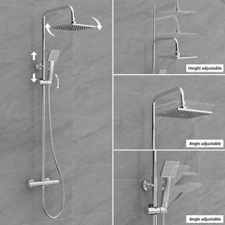 Thermostatic Shower Mixer Set Stainless Steel Rainfall Shower Riser Rail Kit