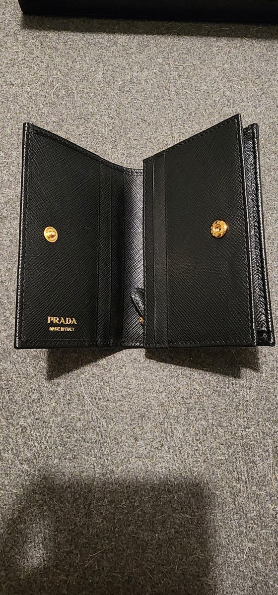 小物 PRADA RFID Saffiano leather wallet black PRADA Saffiano Leather Black Wallet Gold Tone Logo RFID Blocking