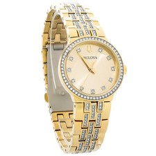 Bulova Women's Crystal Gold Tone PVD Stainless Steel Quartz Watch Set 98X133