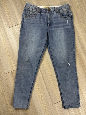 Democracy AB Technology Jeans Womens 12 Medium Wash Distressed Stretch Denim