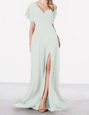 Morilee 21667 NWT Bridesmaid Dress 10 Sea Glass Chiffon Flowy Slit Formal