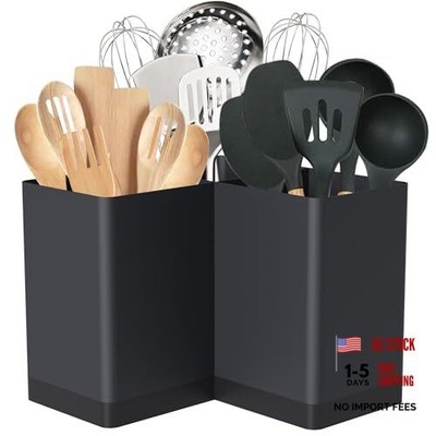 Utensil holder, Kitchen Utensil Organizer for Corner Countertop,Extra Black