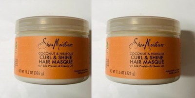 2 x Shea Moisture Coconut & Hibiscus Curl & Shine Hair Masque Silk Protein 340g.