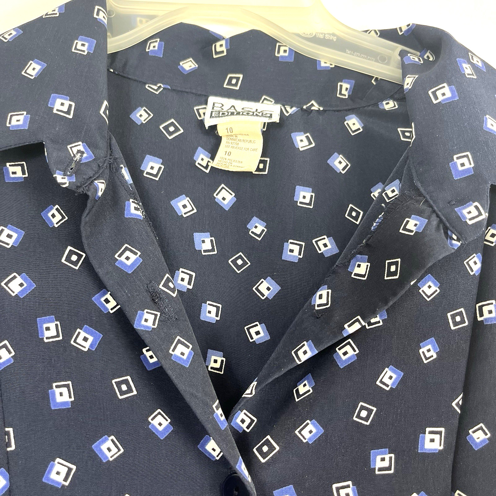 Women's Basic Editions Navy Collared Geometric Wh… - image 3