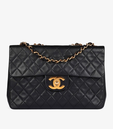 Chanel Black Quilted Lambskin Leather Maxi Jumbo XL Classic Single Flap Bag