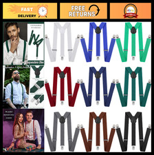 9-Piece Unisex Y-Back Adjustable Elastic Suspenders - Rainbow Clip Braces for Pa