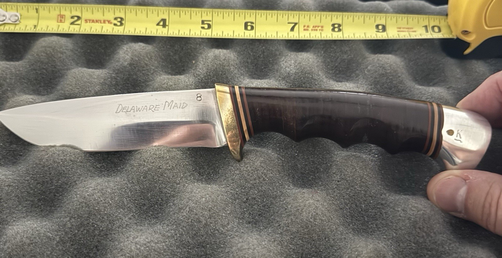 Robert Loveless Drop Point Hunter Knife Aluminum Blade Leather Handle Sheath