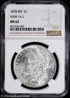 1878-P $1 8TF Morgan Silver Dollar NGC MS 62 | VAM-14.1 Uncirculated UNC