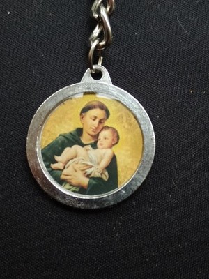 Vtg St Saint Anthony blessed relic medal key chain ring patron of lost articles