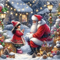 20 Servietten Talking To Santa Santa MäDchen Weihnachten Dorf Lichter 33X33Cm