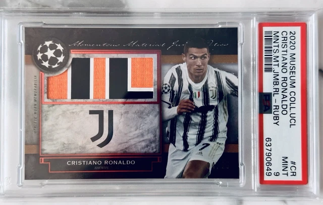 2020 Topps Museum UCL UEFA Cristiano Ronaldo Jumbo Patch Ruby #/25 Worn PSA 9