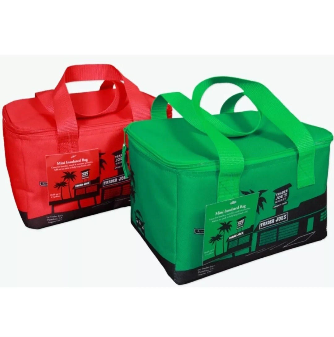 NWT Trader Joe's Mini Insulated Cooler Tote Bags in Red & Emerald