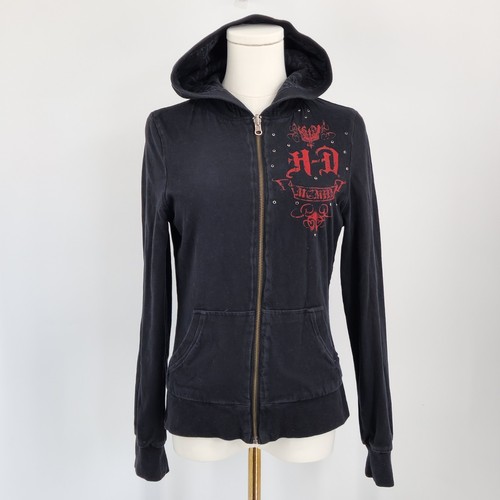 Harley-Davidson Reversible Hoodie S Black Zip Up Skull Wings Gothic Moto