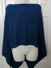 In 2 Incashmere One Size 100% Cashmere Asymmetrical Poncho/Topper Royal Blue