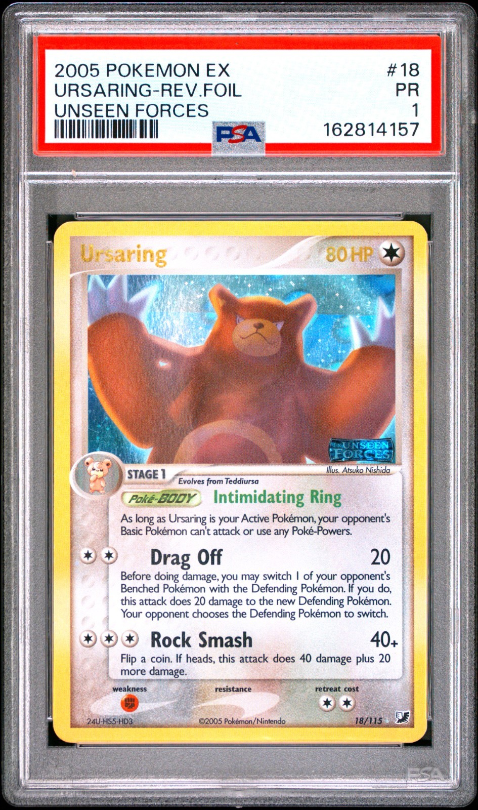 PSA 1 2005 Pokemon EX Unseen Forces Ursaring REVERSE Holo Foil Rare 18/115