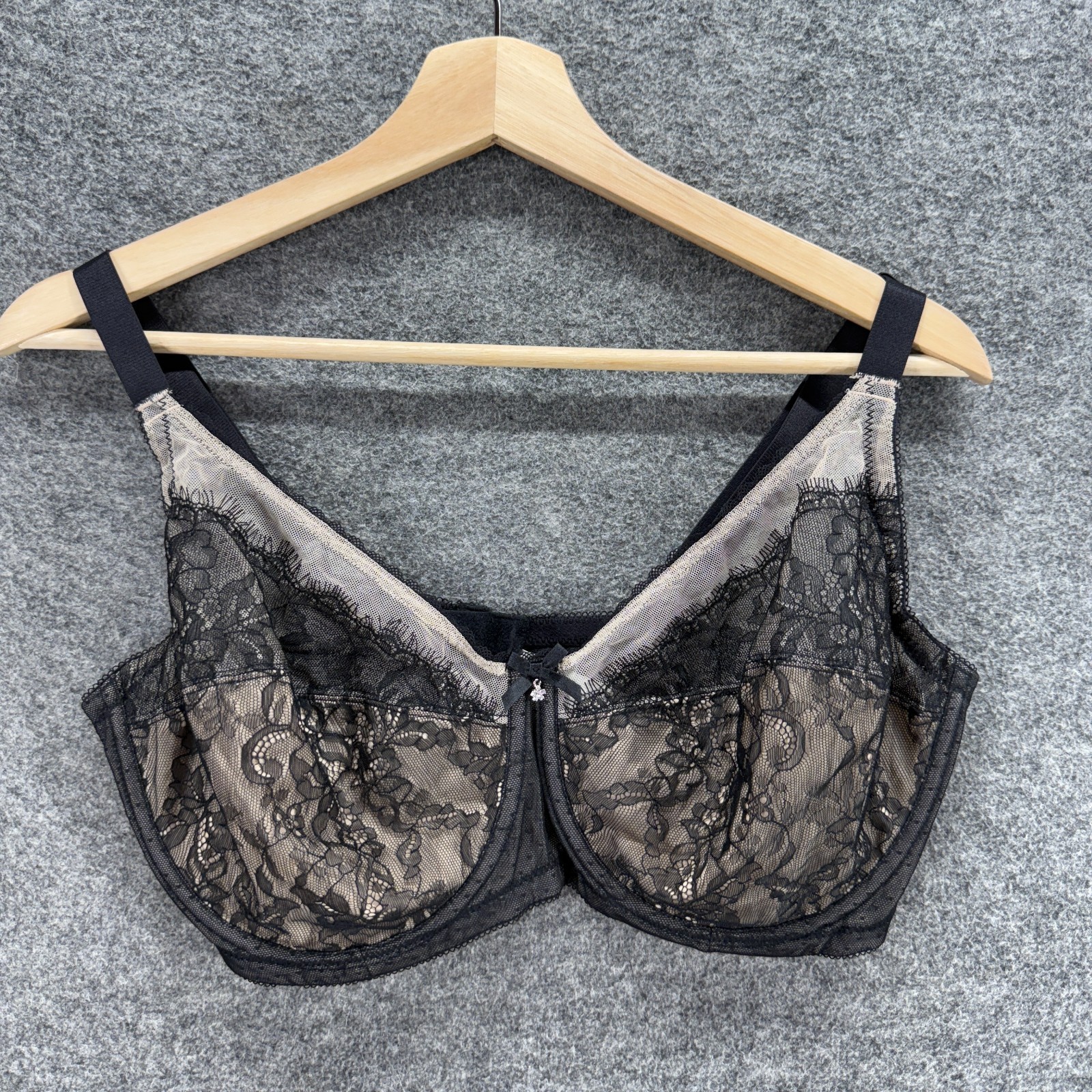 Ekouaer Bralette Bra Women 40F Black Floral Lace Underwired Opaque Lined Comfort-image