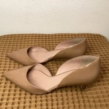 Kurt Geiger London 38 Patent Leather Pointed Toe Pumps Stiletto Heels Tan Beige