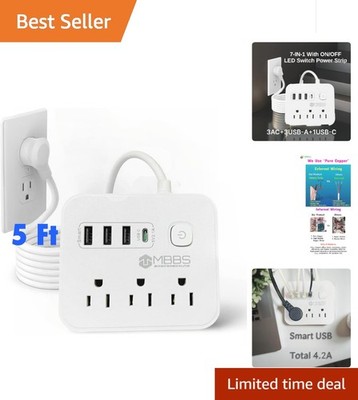 1200J Surge Protector Extension Cord - 7-in-1 Power Strip with USB C, 5ft
