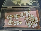 Vintage Milk Glass Aurora Borealis Engraved Leaf Brooch & Bracelet Set With Box