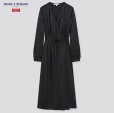 Uniqlo Ines Silk Dress M Black Wrap Unused JAPAN