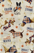 Fall Vinyl Tablecloth 60in Round Flannel Backed Fall Dogs Cuddle Weather NEW