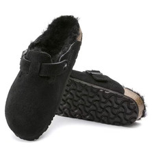 Birkenstock Boston Shearling Women  s Black Suede Leather Clog Shoes Size EU37-40