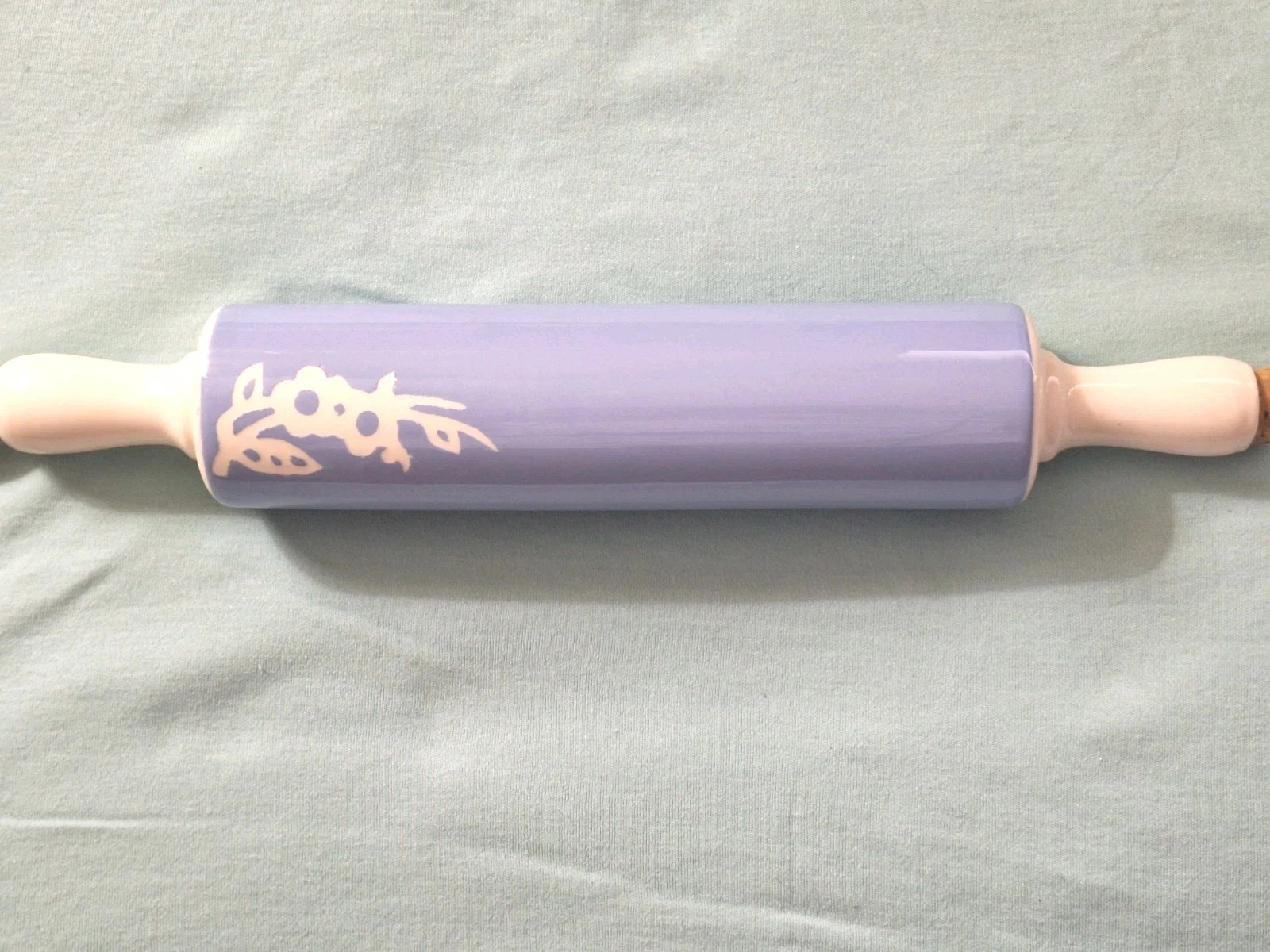 Vintage Harker Pottery 15” Ceramic Rolling Pin Blue Cameo Dainty Flower