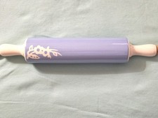 Vintage Harker Pottery 15&rdquo; Ceramic Rolling Pin Blue Cameo Dainty Flower