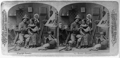Photo of Stereograph,Barney's Blarney,Courtship,Man wooing woman,Rustic Cottage