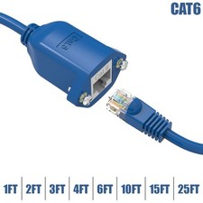 1-25FT CAT6 RJ45 Male to Female Network LAN Ethernet Panel Mount Extension Cable