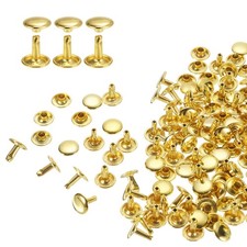 100Sets Double Cap Rivet 10x10mm Carbon Steel Round Head Snap Studs Gold