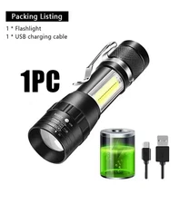 Portable Rechargeable LED Flashlight with Pen Clip Zoomable Waterproof Torch