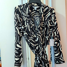 Nine West Women’s P2XL Petites Black White Abstract Shirt Dress Long Sleeve