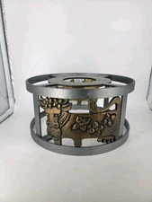 Vtg Burkart Handarbeit Swiss Fondue Warmer Stand Cast lron With Bronze Cow
