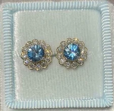 3.90Ct Round Shape Blue Jackets Diamond Stud Earrings 14K Yellow Gold Finish