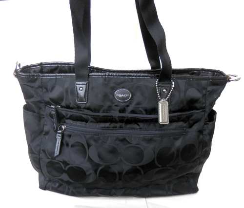 COACH Baby Diaper Bag Black Canvas Signature Travel Tote