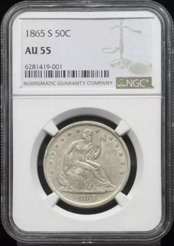 1865 S Seated Liberty Half Dollar NGC AU-55