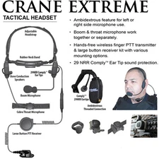 CRANE EXTREME Tactical Headset for Harris / Macom Jaguar 2-Way Radios (See List)