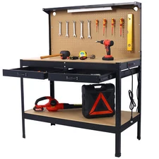 Steel Workbench Tool Storage Work Bench Workshop Tools Table W/ Drawer Peg Board