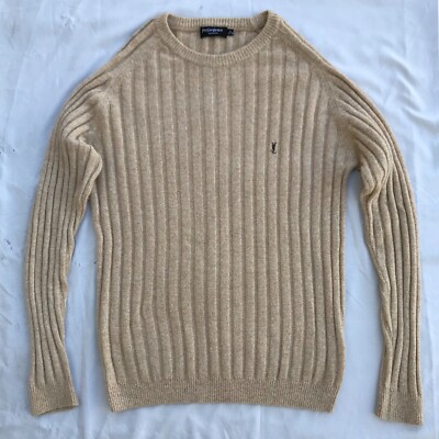 イブ・サンローラン YSL ニットウール Lサイズ Yves Saint Laurent Sweater Beige Crew Neck YSL Pullover Lambswool